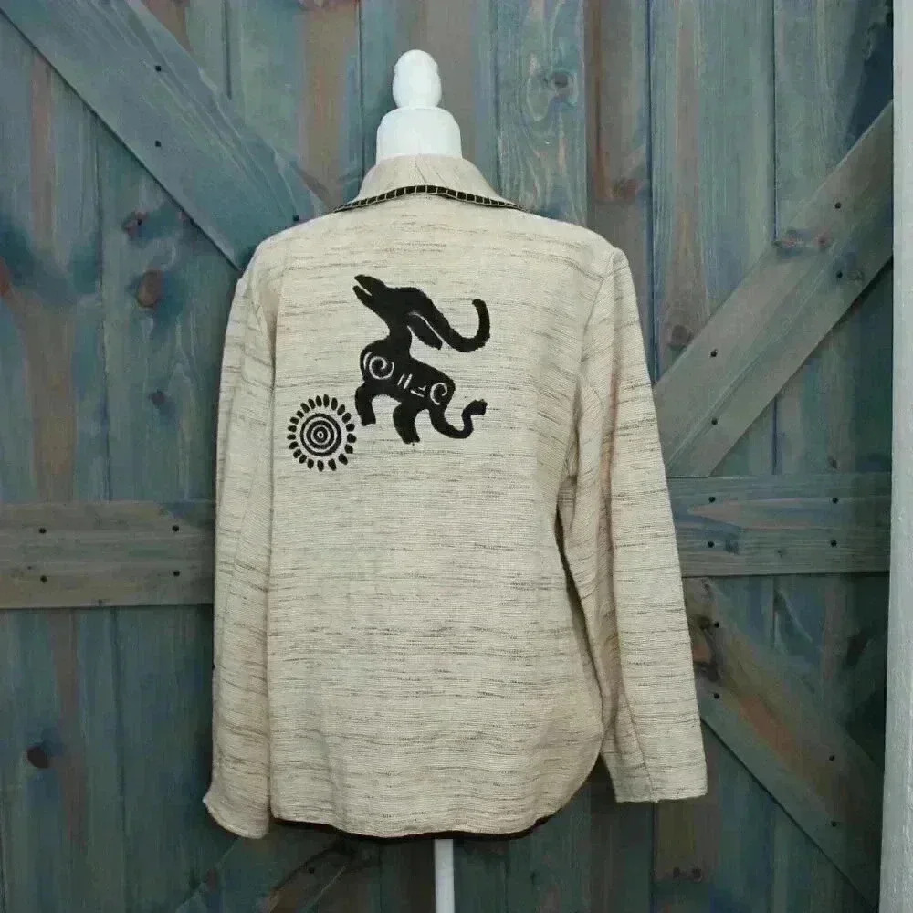 Vintage Southwest Tapestry Jacket Size Large Cotton Linen Blazer Burning Man - Picture 6 of 11